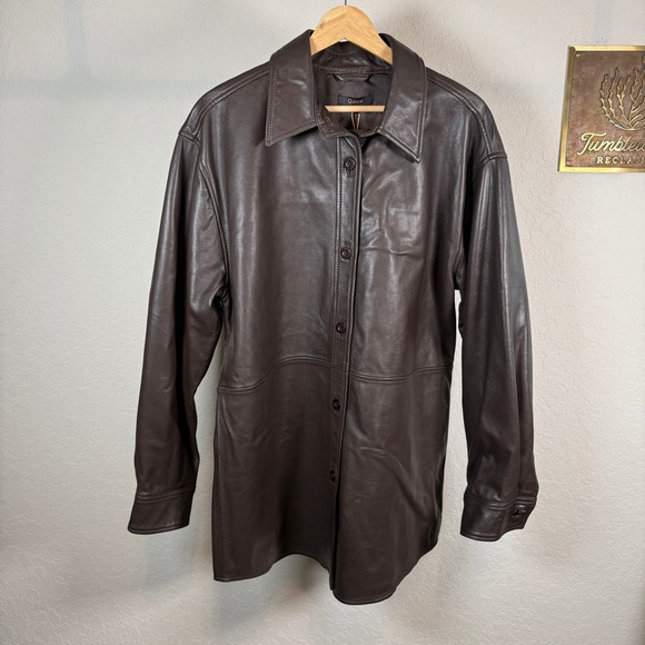 Quince Tops - Quince Brown Leather Button Up Shirt Jacket Women's Large Oversized